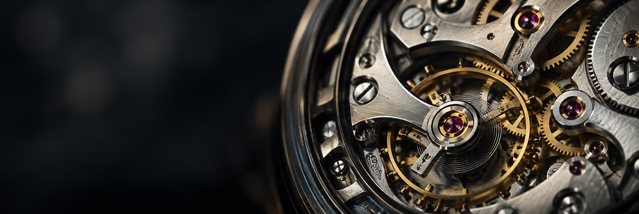 Detailed mechanical watch movement with gears and ruby bearings